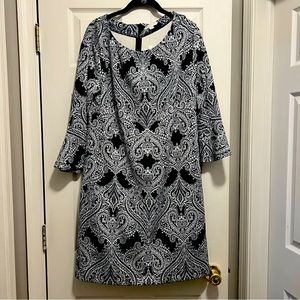 Navy and White Paisley Shift Dress XL